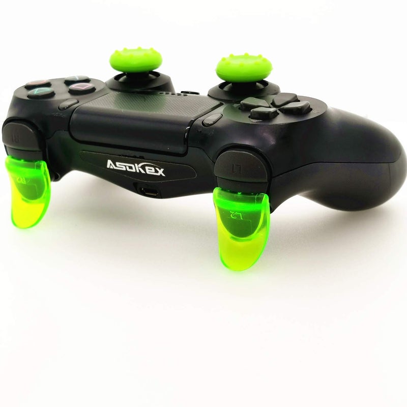 Asokex L2 R2 Ps4 Trigger Extenders (2 Pairs L2 R2 Triggers, 4pcs Joystick Cap, 2 Pairs LED Light Bar Decal) for Ps4 Controller(Green) - Image 3